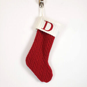 Kohls Initial Letter "D" Cable Knit Christmas XMAS Stocking Red Embroidered
